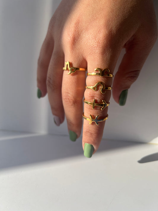 ZodiacThe Zodiac Rings 18k Gold Plated are celestial-inspired accessories that combine the beauty of astrology with luxurious materials. Each ring represents a specific zoStainless SteelZodiac