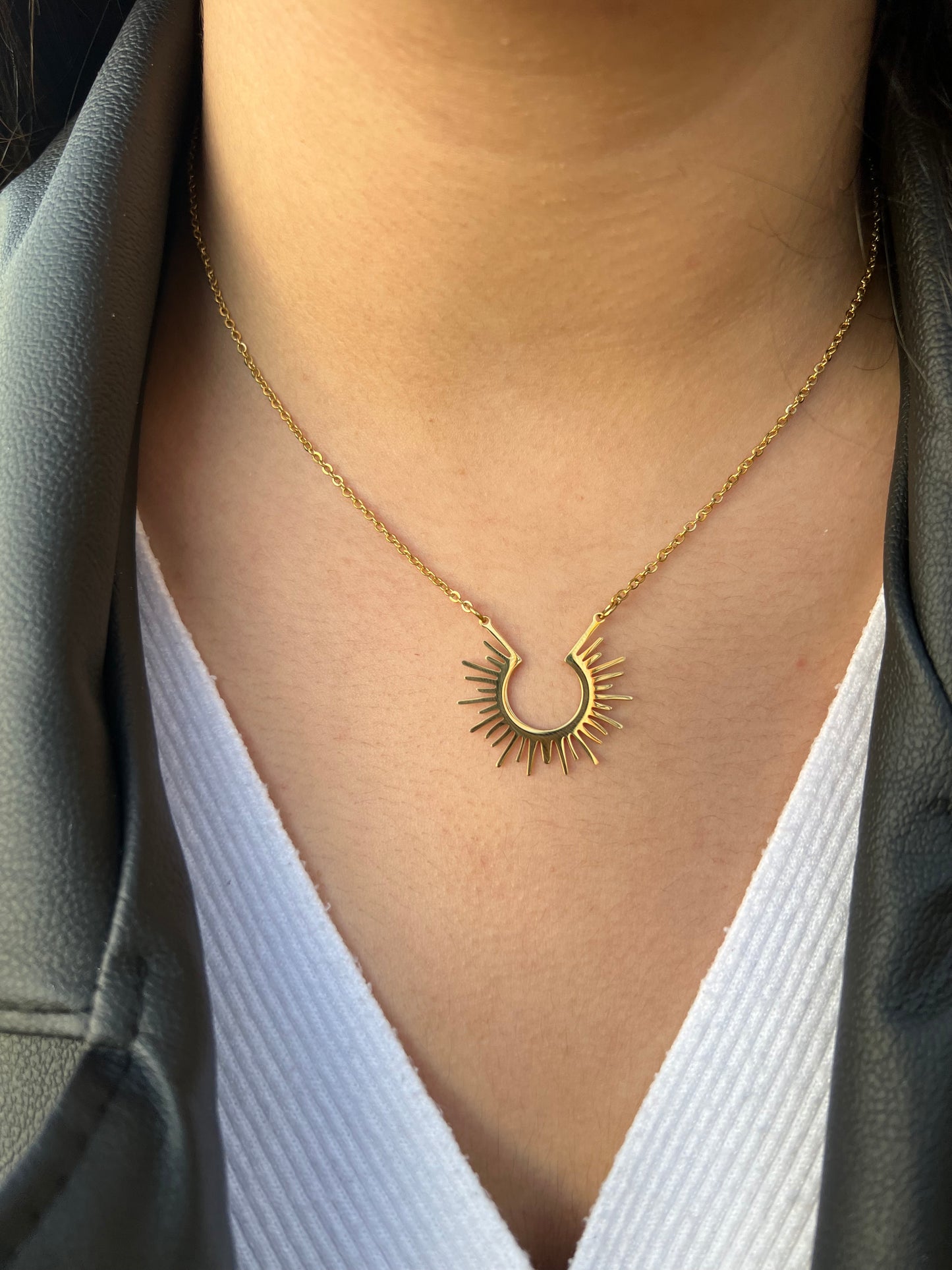 SunriseElevate your style with our exquisite Sunrise 18K Gold-Plated Necklace. Crafted with meticulous attention to detail, this stunning piece showcases the radiant beautyStainless SteelSunrise